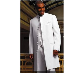 Mode klassieke lange jas witte bruidegom tuxedo groomsmen pak jas heren pak bal pak (jas + broek + vest + stropdas) op maat gemaakt