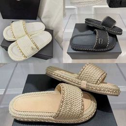 Mode klassieke luxe ontwerper zomercompetities sandalen schoenen handgemaakte weefplatige bodem slipper eenvoudige dames ketting sandaal hoge kwaliteit buiten strand slipper