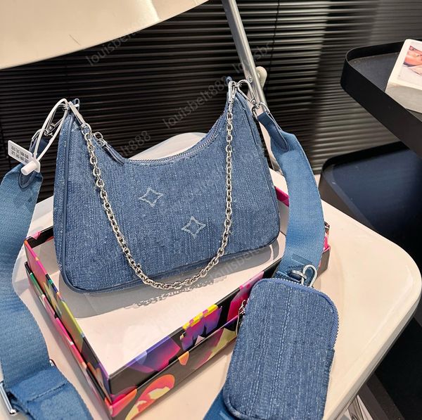 Fashion Classic Luxury French Brand Designer Bag New Women's Retro Style Denim 2-In-1 Shoulder Shoulder Ballet se puede sostener bolso de cuerpo cruzado 2 correas Dos colores