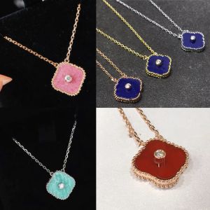 Mode Klassieke ketting 4 Klavertje Vier Charm roze blauwe kleur met diamanten Designer Sieraden geschenken