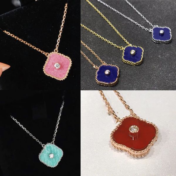 Collier classique à la mode, 4 breloques trèfle à quatre feuilles, couleur rose bleu, avec diamants, bijoux de créateur, cadeaux