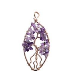Collier pendentif classique à la mode, perles d'améthyste, arbre de vie, pour hommes et femmes, cadeau de fête des mères