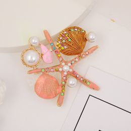 Broches clásicos de estrella de mar de Coral y estrella de mar para mujer, broches de perlas de animales serie con diseño marino, broches para fiesta y oficina, regalos de joyería