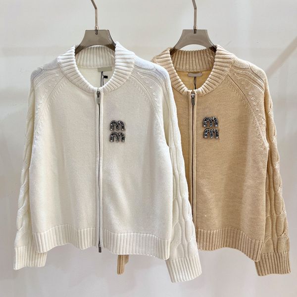 Moda Clásico Moda Diseñador de lujo Paño Primavera Nuevo Rhinestone con cuentas Casual Carta Cremallera Punto Cardigan Suéter Abrigo Mujer M5