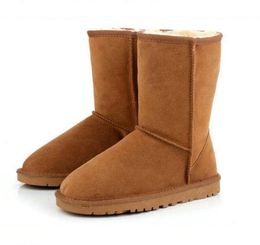 Mode klassieke U5825 korte midden vrouwen snowboots Koeienhuid Waterdichte schapenvacht warm houden laars Verjaardag kerstcadeaus Gratis overslag U5825G