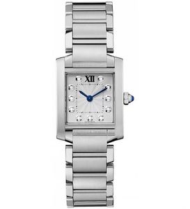 Montre à quartz pour femme classique de la mode 25 mm cadran carré littéralement incrusté d'échelle de diamant étanche verre saphir montre de série de réservoir en acier inoxydable argent