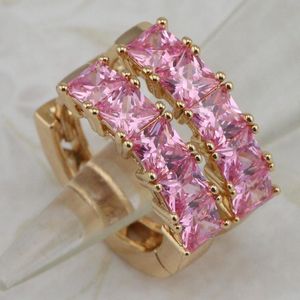 Mode-Klassieke Grace Mooie Perzik Roze CZ Multi Edelstenen Hoepel Oorbellen Geel Gouden Vergulde Sieraden Cadeau Voor Vrouwen EB540B