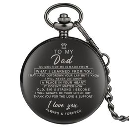 Mode klassieke horloges vol zwart ik hou van je van mijn vader vader vrouw husaband unisaband unisex kwarts pocket horloge hanger ketting familie cadeau201j