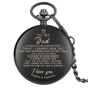 Mode klassieke horloges vol zwart ik hou van je van mijn vader, vader vrouw Husaband unisaband unisex kwarts pocket horloge hanger ketting familie cadeau 280V