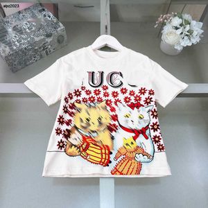 Fashion Classics Baby T-shirt Kids Designer Vêtements Summer Girls Souchée courte taille 100-150 cm Flower Cat Match Boys Tees Tshirt 24april