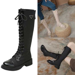 Fashion classictop kwaliteit dames laarzen zwart platform schoenen luxe ontwerper boven de knie lederen schoengevechten witte cowboy chelsea laarzen vrouwen