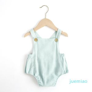 Mode-vêtements enfant nouveau-né bébé filles jarretelle barboteuse blanc Onesie bébé vêtements mignon plaine bébé lin bulle barboteuses