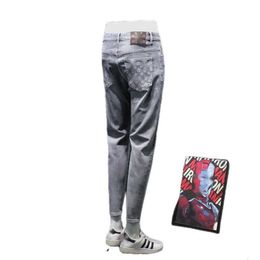 Mode Kleding High-End Gedrukt Smoky Gray Crashed, Trendy Merk Versatiele, high-end elastische taps toelopende Slim Fit Pants 9 Mens Jeans ontwerpen Religieuze jeans mannen