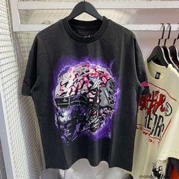 Camisetas de diseño para hombres de ropa de moda Camisetas Hellstar Brain Casco Classic Tee Trendy BR Distesed Washed Sleved Camiseta Capas de algodón puro Hip Hop Tops