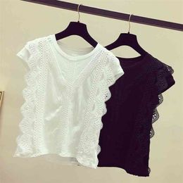Mode Kleding Plus Size Solid Shirt Women Blouse Summer Dames Tops en Blouses Lace Patchwork Blusas 210326