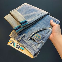 Fashion kleding zomer slanke jeans voor heren 2024 nieuwe zware industrie geborduurde casual herenbroek enigszins losse en afslanke Harlan broek heren jeans ontwerpen