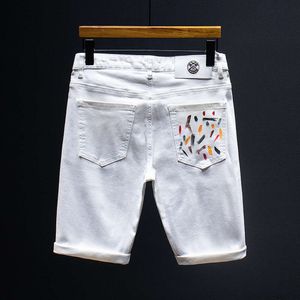 Mode Kleding Trendy Brand High-End Denim Shorts voor Summer Losse Fitting Rechte Tube Spathed Ink Borduurwerk Elastische veelzijdige shorts Heren jeans ontwerpen