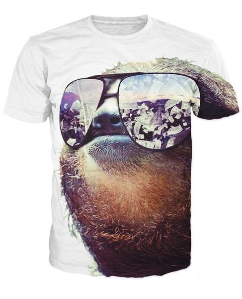 Mode Vêtements Femmes Hommes t-shirt 3d Paresseux avec des lunettes de soleil des liasses de billets se reflétant sur eux T-Shirt tee-shirt génial Tops d'été