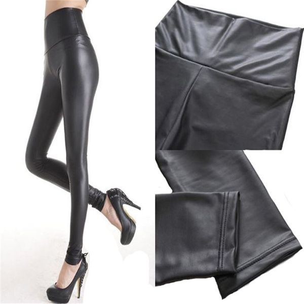 Club de mode Leggings noirs extensibles femmes sexy pantalon en cuir de taille