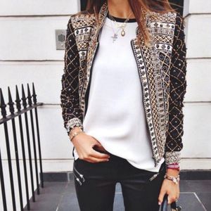 Fashion Coats Ladies Street Punk Print Stand Collar Plus Size Jacket Women Women's Jackets