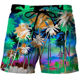 Fashion Coconut Palm Tree Graphic Beach Shorts For Men 3D Print Art Pigment Scenery Board Summer Holiday Swimming Trunks 240417