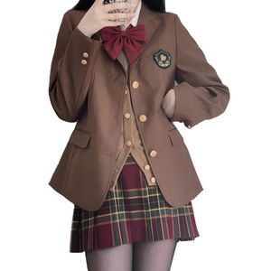 Mode Koffie Bruin JK Blazer Vrouwen Uniform Jasje Anime Korte Rode Plooirok Zomer Lente Meisjes Schooluniformen 240325