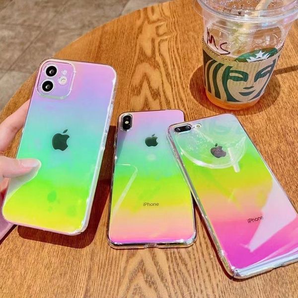 Cajas transparentes del teléfono del gradiente del color de la moda para el iphone 13 12 11 pro max XR XS X 7 8 Plus caja de la cubierta suave de la arena movediza del teléfono móvil de TPU a prueba de caídas al por mayor