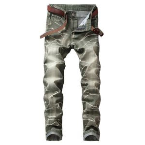 Jeans colorés de la mode hommes décontractés lavage de motard plissé slim pantalon jean mâle pantalon denim marque plus taille 42