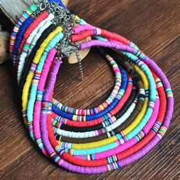 Mode kleurrijke klei choker ketting voor vrouwen Boheemse verstelbare zachte aardewerk kraag ketting boho strand sieraden geschenken
