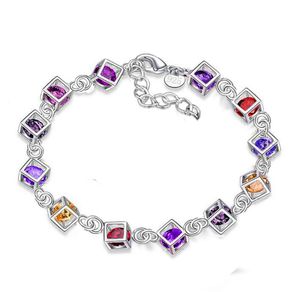 Moda colorido cristal cúbico CZ Zircon Charm pulsera 925 plata esterlina plateado Bling Diamond diseñador pulseras joyería para mujeres