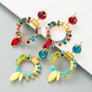 Mode coloré cristal strass géométrique rond balancent boucles d'oreilles pour les femmes beaux bijoux gothique accessoires