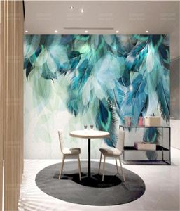 Mode coloré plume 3D papier peint Mural Art abstrait moderne salon Restaurant fond papier peint créatif décor à la maison993357164