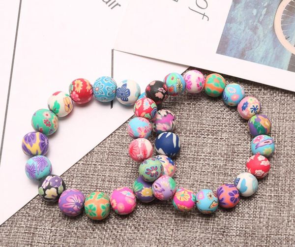 Mode coloré à la main bohème perles brins bracelets floral doux argile élastique bracelet pour femmes filles bijoux nationaux en gros