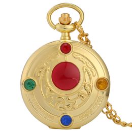 Moda colorido Japón Anime Cosplay relojes Sailor Moon serie reloj de bolsillo mujer señora chica cuarzo reloj collar cadena presente