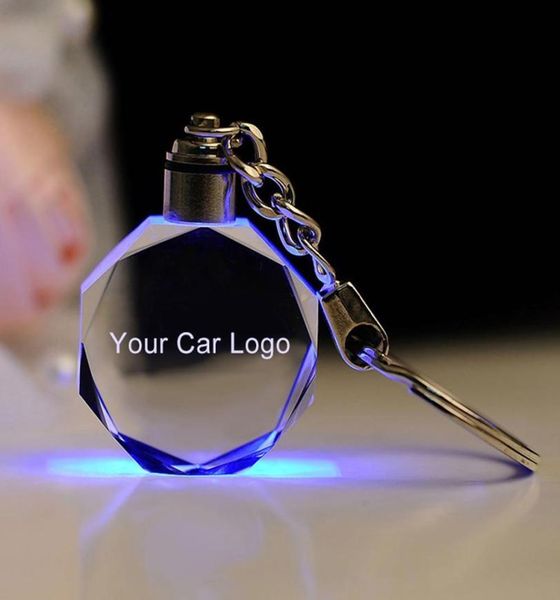 Porte-clés lumineux à lumière LED colorée, en verre coupé, porte-clés de voiture, pour VW Ford BMW6680423