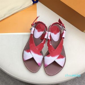 Fashion-Colorful Patent Canvas Leather Flat Thong Mule Slides Ladies Sandals Red P002