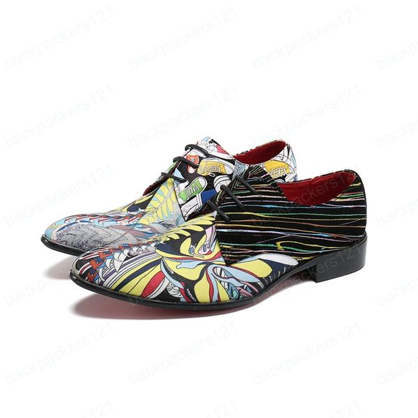 Mode coloré imprimé hommes fête Oxfords chaussures grande taille bout pointu chaussures en cuir décontractées discothèque bal homme Brogues