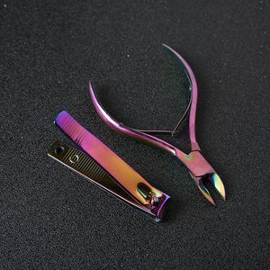 Tijeras para cutículas de uñas de acero inoxidable arcoíris coloridos a la moda, pinzas para cutículas, removedor de piel muerta, herramientas de manicura