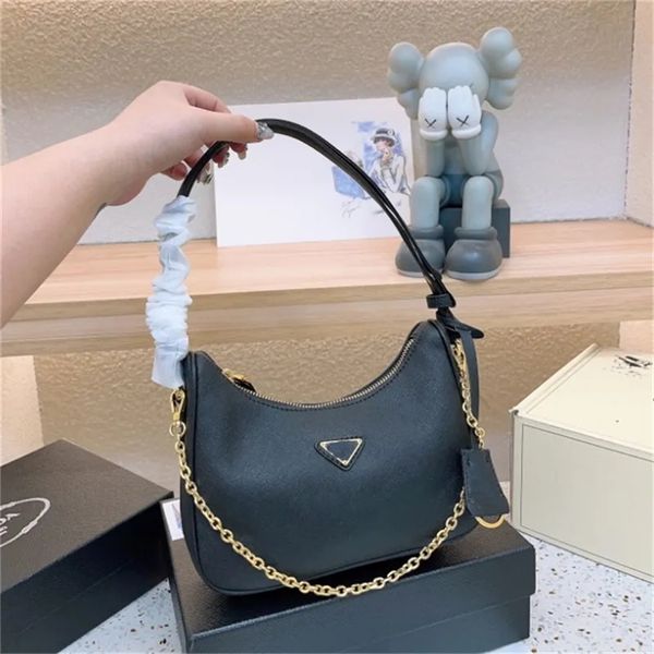 Moda combo triângulo saco re-edição acessível crossbody cintura feminina sacos de ombro bolsa de couro tote saffiano mini ouro hobo