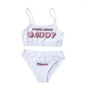 Mode COME HERE DADDY Lettre Imprimé Débardeur Sexy Sans Manches Été Harajuku Deux Pièces Ensemble Kawaii Recadrée Feminino Bikini Robe