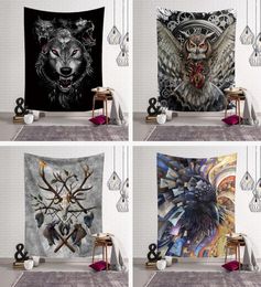 Mode Cool Dieren Wolf Uilen Herten Gekleurd Gedrukt Hekserij Decoratief Hippie Mandala Macrame Boheems Wandtapijt Y26039632