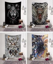 Mode Cool Dieren Wolf Uilen Herten Gekleurd Gedrukt Hekserij Decoratief Hippie Mandala Macrame Boheems Wandtapijt Y25944905