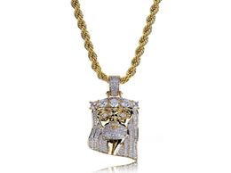 Mode cuivre couleur or plaqué glacé jésus visage pendentif collier Micro pavé grande pierre CZ Hip Hop Bling Jewelry8095796