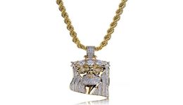 Fashion Copper Gold Colorlated Iced Out Jesus Face Pendant Collier Micro Pave Big CZ Stone Hip Hop Bling Jewelry6587909