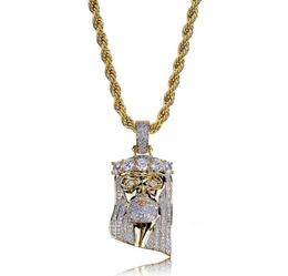 Fashion Copper Gold Colorlated Iced Out Jesus Face Pendant Collier Micro Pave Big CZ Stone Hip Hop Bling Jewelry4794826