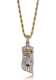Fashion Copper Gold Colorlated Iced Out Jesus Face Pendant Collier Micro Pave Big Cz Stone Hip Hop Bling Jewelry1484666