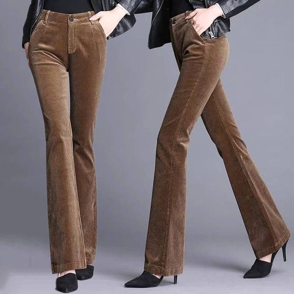 Mode Corduroy Taille haute Skinny Flare Pantalon Classique Vintage Pantalon évasé Bureau Lady Butt Lifting Bell Bottoms Pantalon 201031