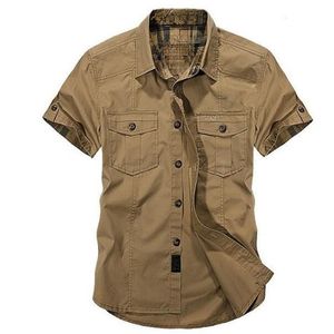 Mode coton chemises décontractées été hommes grande taille 5XL lâche Baggy chemises à manches courtes col rabattu Style militaire mâle vêtements hauts