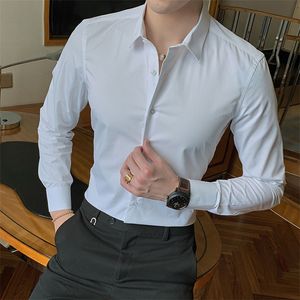 Mode Katoen Lange Mouwen Solid Slim Fit Mannelijke Social Casual Business White Black Dress Shirts 5XL 6XL 7XL 8XL 220312