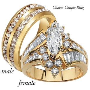 Anillos de pareja de moda para mujer, anillo de cristal tallado marquesa para hombre, dos filas de piedra CZ, anillo de acero inoxidable, joyería de moda para amantes